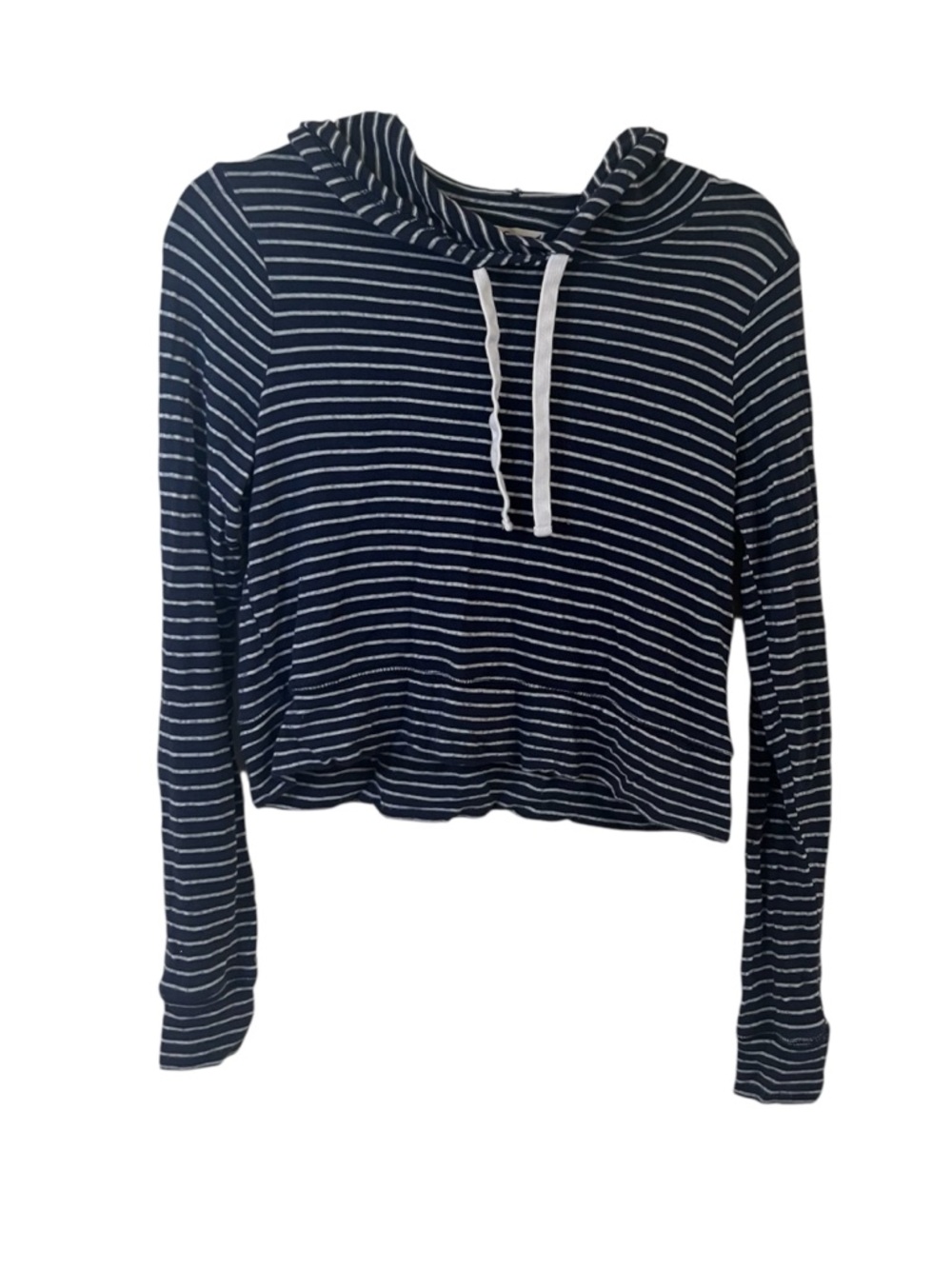 Hollister Womens XS Blue White Striped Lightweight Hoodie Crop Long Sleeve Comfy